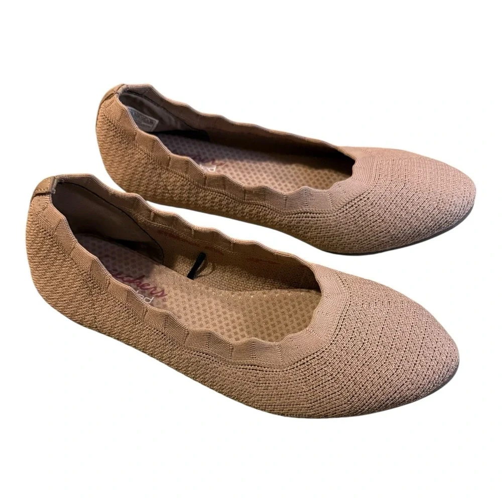 Skechers Shoes Womens 8.5 Cleo‎ 2.0 Love Spell Mocha Slip On Knit Ballet Flats